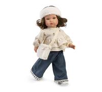 Muñecas Antonio Juan - Bella Indie Muñeca Fashion de 45 cm con Cuerpo de Vinilo, Outfit de Vaquero y Muselina, Incluye Gorro y Bolso, Cabello Castaño