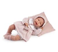 Muñecas Antonio Juan Clara Balbuceo con Vestido a Rayas Rosa y Blanco, Muñeca Bebé Realista con Función de Sonido, Incluye Cojín y Accesorios