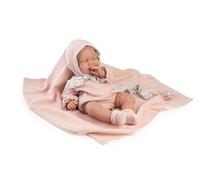 Muñecas Antonio Juan - Lluna con Capotita, Muñeca Bebé con Cuerpo Relleno Suave, Rosa con Detalles de Encaje Blanco, Incluye Manta y Accesorios