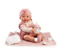 Muñecas Antonio Juan Muñeca Recién Nacida Mia Pipi Manta 50160 con Sonido Real, Cierra Ojos y Biberón, Multilingüe (ES/EN/FR/DE/IT/PT), +3 años