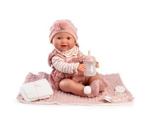 Muñecas Antonio Juan Muñeca Recién Nacida Mia Pipi Manta 50160 con Sonido Real, Cierra Ojos y Biberón, Multilingüe (ES/EN/FR/DE/IT/PT), +3 años