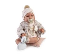 Muñecas Antonio Juan Recién Nacida Erika Bomber, 42 cm, Cuerpo Blandito con Tacto Suave, Incluye Chupete con Cadena y Manta, Vestido Completo con Gorro Pompón