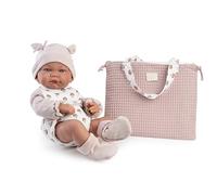 Muñecas Antonio Juan - Recién Nacida nica con Bolso Cambiador, Muñeca Bebé Realista, Conjunto Floral Beige y Blanco, Accesorios Incluidos, Juego de rol