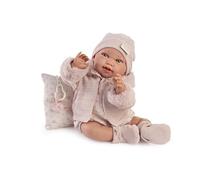 Muñecas Antonio Juan Recién Nacida Pipa Invierno, Muñeca Bebé Realista de 42 cm con Ropa Rosa, Chupete y Almohada Incluidos