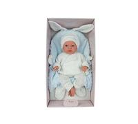 Muñecas Arias - Muñeca Andie 40 cm con Cojín, Ojos Durmientes y Lloro Magnético, Azul, Incluye Pilas