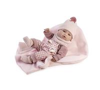 Muñecas Berbesa Baby Carlos Muñeco Bebé Realista, Rosa, 42 cm, Cuerpo de Vinilo Suave, con Traje de Cuadros, Gorro con Pompón, Patucos y Mantita