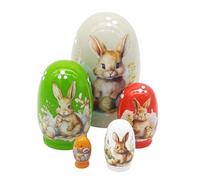 Muñecas de anidación con conejito de Pascua de madera - Set apilable para animales pintados a mano, decoración de vacaciones de primavera | salón, dormitorio, chimenea, entrada, escriba