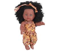 Muñecas de bebé negras de 14 pulgadas, articulación móvil suave, muñecas de bebé realistas afroamericanas, niña con pelo rizado y ropa portátil, muñeca pequeña de vinilo posable para niños (amarillo)