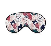 Muñecas japonesas Kokeshi Maneki Neko Antifaz para dormir Blackout Night Blindfold con correa ajustable para hombres Mujeres Travel Yoga Nap