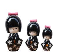 Muñecas Kokeshi de madera japonesas hechas a mano en Kimono, para decoración del hogar y regalo, juego de 3 (negro)