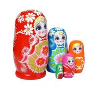 Muñecas Rusas 11 Cm 5 Piezas Madera Pintada Con Flores Decoración Hogar