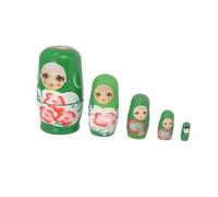 Muñecas Rusas de Madera Matryoshka, Color Verde con Flores Rojas, Set de 5 Piezas, Esto NO ES UN Juguete