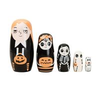 Muñecas rusas Juguete Apilable con Estampado de Halloween, 5 Piezas | set de matrioskas de madera para fiesta hogar estante escaparate tienda exhibición guardería mesita de cumpleaños