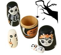 Muñecas rusas matrioskas 5 piezas adornos modelo con estampado Halloween | Muñecas de madera apilables para escaparate exhibidor estantería guardería mesita de fiesta de cumpleaños estante