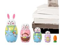 Muñecas Rusas Tradicionales - Conejo De Madera Matrioshka, 5 Piezas Conejo De Madera Decoración Ďe Escritorio - Muñecas Anidadas Đe Dibujos Animados, Ḿuñecas Animales D́e Ḿadera Para Niños, Adolesce
