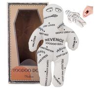 Muñecas vudú 8.5x5.1 '' Muñeca aterradora de algodón de poliéster blanco con impresiones incómodas Muñeca espeluznante Venganza Muñecas de terror negativo para liberación emocional Terror espelu