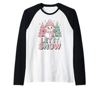 Muñeco de Nieve Árboles de Navidad Let It Snow Holiday Winter Camiseta Manga Raglan