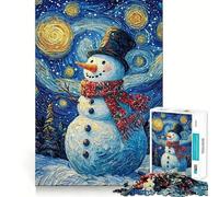 Muñeco de Nieve bajo la Noche Estrellada Rompecabezas difícil para Adultos 1000 Piezas Juguete de lógica Pura Actividad en casa Corte Limpio Regalo Encantador (50x75cm)