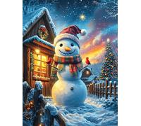 Muñeco de nieve con bufanda cerca de cabaña Puzzles 500 Piezas Desafío Nivel Difícil Ciencia ficción sueño mágico Rompecabezas Para Adultos Aliviar Estrés Decoración Hogar DIY Moderno Portátil 500 PCS