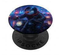 Muñeco de Nieve Cyberpunk Rider Motocicleta Motorista Synthwave PopSockets PopGrip Adhesivo