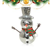 Muñeco de nieve de bola de discoteca, figura festiva, estatua de Navidad reflectante con bufanda y sombrero de punto, función decorativa brillante, muñeco de nieve de discoteca para mesa de comedor