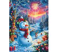 Muñeco de nieve en el bosque navideño Puzzle 1000 Piezas Cartón Blanco Premium Para Expertos Cuento de hadas de acompañamiento mágico Vacaciones Fines Semana Hobby Y Ocio Regalo Navideño Calidad Premi