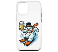 Muñeco de Nieve Kawaii en esquís con Vaso de Cerveza Carcasa para iPhone 12/12 Pro