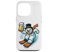 Muñeco de Nieve Kawaii en esquís con Vaso de Cerveza Carcasa para iPhone 13 Pro