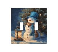 Muñeco de nieve, pino nevado, linterna vintage, doble banda, cubierta de luz, placa de pared, decoración de interruptor, tamaño estándar, 11,4 x 11,4 cm