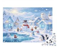 Muñeco de Nieve Pueblo Invernal Puzzle de 1000 Piezas Papel para Adultos Escena de Cuento de Invierno Juego de Puzzle 1000 Piezas Regalo Familiar 38x26cm/1000pcs