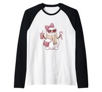 Muñeco de Nieve Rosa Leopardo Acogedor con café Helado y Dulces de Navidad Camiseta Manga Raglan