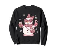 Muñeco de Nieve Rosa Leopardo Acogedor con café Helado y Dulces de Navidad Sudadera