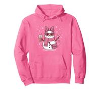 Muñeco de Nieve Rosa Leopardo Acogedor con café Helado y Dulces de Navidad Sudadera con Capucha