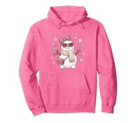 Muñeco de Nieve Rosa Leopardo Acogedor con café Helado y Dulces de Navidad Sudadera con Capucha