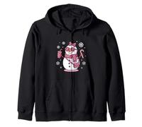 Muñeco de Nieve Rosa Leopardo Acogedor con café Helado y Dulces de Navidad Sudadera con Capucha