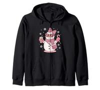 Muñeco de Nieve Rosa Leopardo Acogedor con café Helado y Dulces de Navidad Sudadera con Capucha