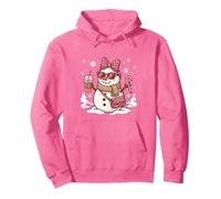Muñeco de Nieve Rosa Leopardo Acogedor con café Helado y Dulces de Navidad Sudadera con Capucha