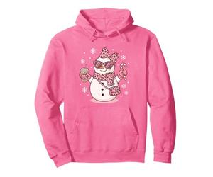 Muñeco de Nieve Rosa Leopardo Acogedor con café Helado y Dulces de Navidad Sudadera con Capucha