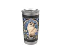Muñeco de trapo con forma de gato de ojos azules, estilo Art Nouveau, con estampado floral Vaso térmico de acero inoxidable de doble pared