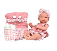 Muñeco Elegance 38 cm Aria con Cuerpo y extremidades de Vinyl Vestida a Cuadros Blancos y Rosa. Incluye Bolso y Chupete. Juguete Niños Todas Las Edades (ARI60798)