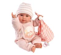 Muñeco Llorens que llora 38 cm - Recién Nacidos con sonidos de bebé - Olivia Llorona con toquilla - 38 cm / Cuerpo de tela con extremidades de vinilo