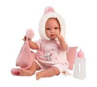 Muñeco Llorens que llora 38 cm - Recién Nacidos con sonidos de bebé - Olivia Llorona con toquilla y cojín - 38 cm / Cuerpo de tela con extremidades de vinilo