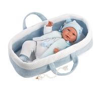 Muñeco Llorens que llora 42 cm - Recién Nacidos con sonidos de bebé - Bebé Mimo con Capazo Celeste - 42 cm / Cuerpo de tela con extremidades de vinilo