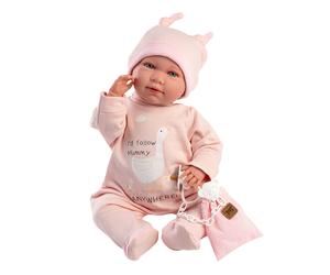 Muñeco Llorens que llora 42 cm - Recién Nacidos con sonidos de bebé - Mimi Llorona con pijama y bolsita rosa - 42 cm / Cuerpo de tela con extremidades de vinilo