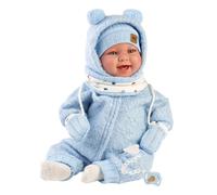 Muñeco Llorens que llora 44 cm - Recién Nacidos con sonidos de bebé - Talo Sonrisas con buzo azul - 44 cm / Cuerpo de tela con extremidades de vinilo