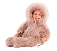 Muñeco Llorens que ríe 45 cm - Recién Nacidos con sonidos de bebé - Luka sonrisas con pelele peluche marrón - 45 cm / Cuerpo de tela con extremidades de vinilo