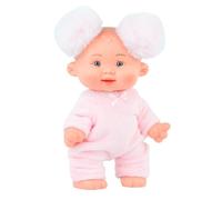 Muñeco Nenote Marina y PAU - 26 cm - Vinilo Articulado - Pijama Rosa Suave con Lazo y Orejeras de Peluche - Hecho en España - Muñeco Realista para Colección o Juego