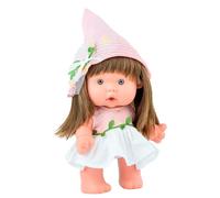 Muñeco Nenote Marina y PAU - 26 cm - Vinilo Articulado - Vestido Rosa con Hojas Verdes y Gorro de Hada - Hecho en España - Muñeco Realista Coleccionable
