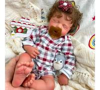 Muñecos Gemelos Reborn Durmiendo - Cabello Rizado Implantado a Mano y Boca Abierta para Alimentar - Cuerpo Completo de Silicona - Caja de Regalo Ideal para Coleccionistas y Festividades (Boy*1)