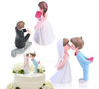 Muñecos Tarta Boda - Figuras Novios Tarta - Juego de Adornos para Pastel de Bodas con 2 Parejas en Temas Blanco y Negro y Azul Blanco, Fabricado en PVC de Colores Vivos y Moldeado por Inyección